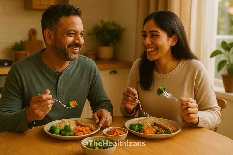 Indian couple eating Dishes rich in fermented foods