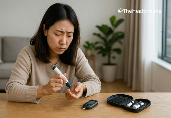 woman checking her blood sugar