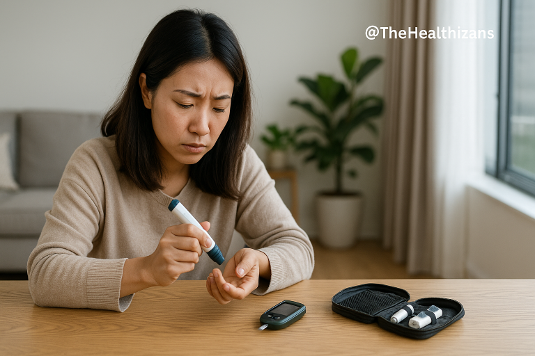 woman checking her blood sugar